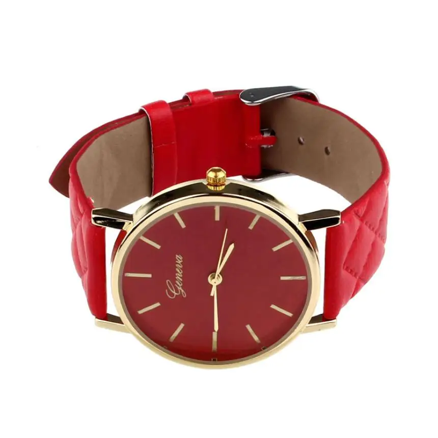 

Red Unisex Casual Geneva watch women dress female all season watch Faux Leather Quartz watch For all season MAY0820