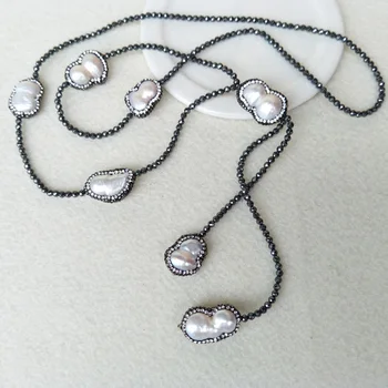

5pcs Natural Peanut shaped Pearl Bead Pave Crystal Rhinestone Necklace,with hematite Beaded Druzy charm Jewelry Necklace NK86