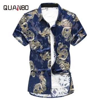 

High Quality Mens Short Sleeve hawaiian Flower shirt 2019 New Summer Casual Thin Openwork Shirts Plus size Male camisa hombre