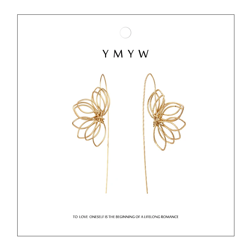 

YMYW Handmade Temperament Flower Drop Earrings Vintage Metal Gold Silver Plant Fashion Women Holiday Pendientes Mujer Moda 2018