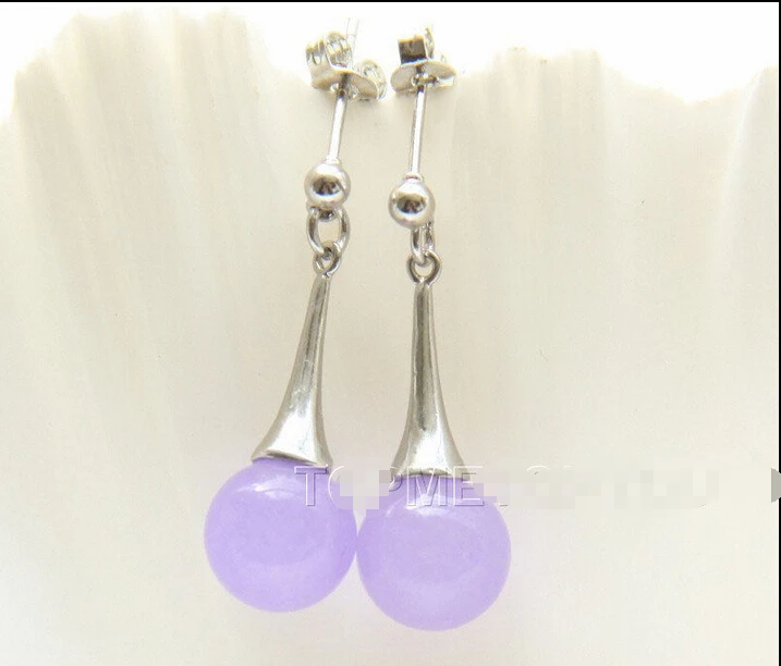 

Hot sell Noble- hot sell new - Charming ! 10mm round lavender jade Drop earrings E214618K GP style Fine jewe Noble Natural jade