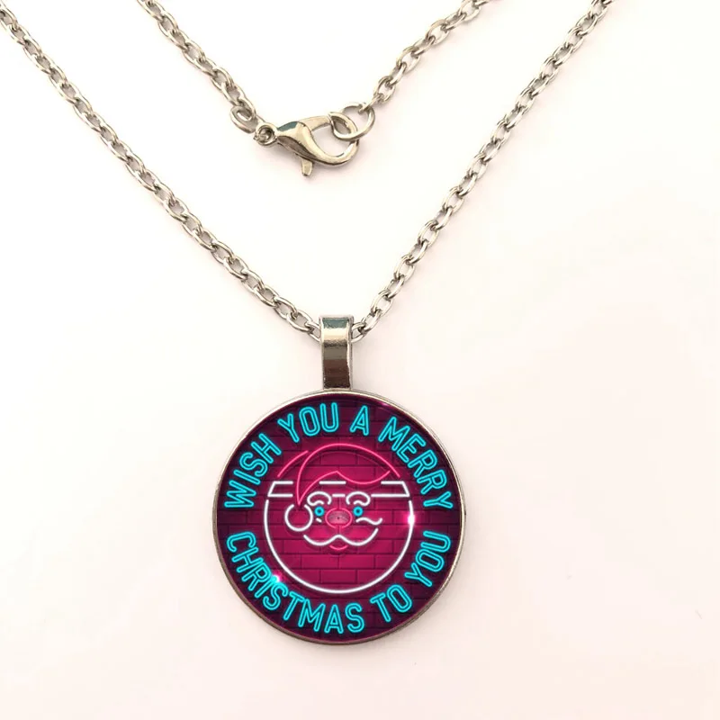 

fashion Santa Claus wish you a merry Glass Pendant Necklace Handmade Pendant Necklace Couple Girlfriend Best Gift