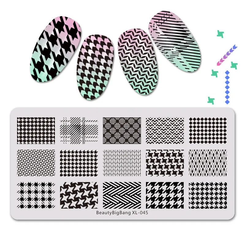 BeautyBigBang штамповочные пластины геометрические решетки для ногтей штамповочные пластины винтажный шаблон водяная рябь изображения трафареты для дизайна ногтей