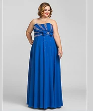 Plus Size Royal Blue larga de la gasa vestido de noche Formal Crystal partida Sequin sin tirantes del hombro mujeres vestido vestido de noche