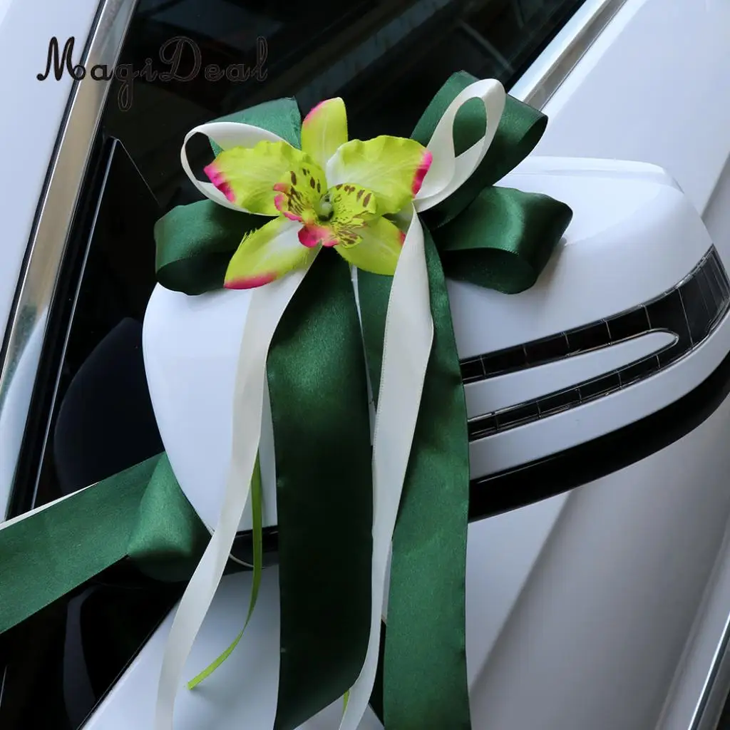 MagiDeal 12pcs/Set Wedding Car Decorations Kit DIY Artificial Silk Flower Ribbon Bows Car Roof Door Mirror Wedding Supplier