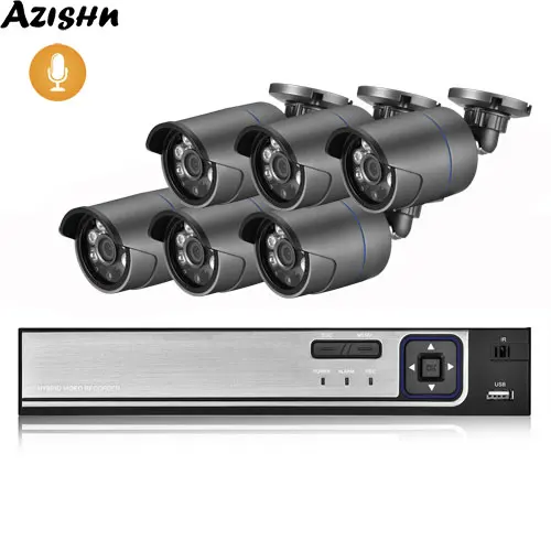 AZISHN 8CH 5MP POE NVR H.265 CCTV Security System 2.0MP Audio Record 1080P Outdoor IP Camera Surveillance Video Kit best security cameras Surveillance Items