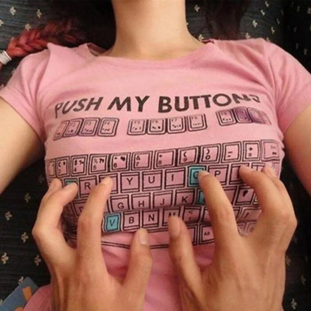 

women shirt PUSH MY BUTTONS Funny keyboard printing spring and summer bottoming shirts slim body thin college wind Blouse ropa