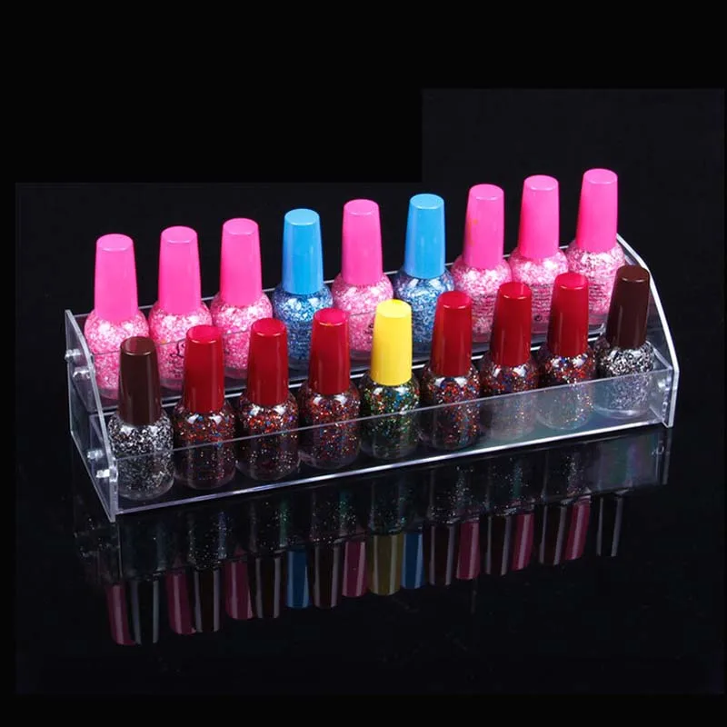 Clear Acrylic 2 Layers Nail Polish Bottles Display Rack Makeup
