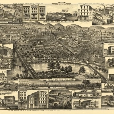 Historic Map of Reading Pennsylvania 1881 Berks County Poster Print (24 x 36)
