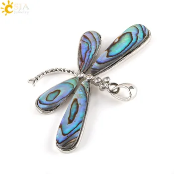

CSJA Dragonfly Jewellery Natural Abalone Shell Paua Pendants Rhinestone Crystal Zircon Beads Men Women Retro Animal Pendant E340