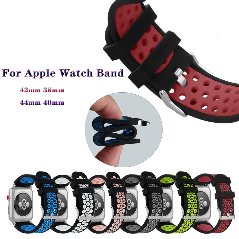 

Silicone Sport Breathable band Bracelet Strap for Apple Watchband 44/40/42/38mm Dual Color Dual Buckle for iwatch series 4 3 2 1