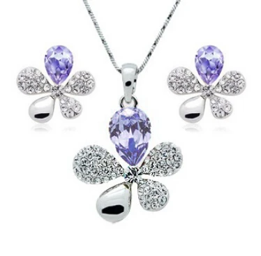 S021 корейской моды сплава кристалл пять листьев травы ожерелье серьги Jewely
