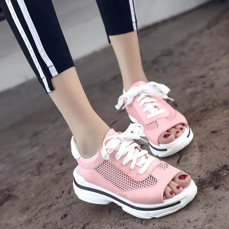 

Womens Shoes Flatfrom Flats Breathable Mesh Comfort Ladies Walking Summer Casual Lace Up Platform Sandals Peep Toe Slingbacks
