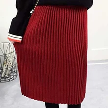 Осень Зима корейский Ulzzang Женские однотонные длинные плиссированные юбки офисные женские вязаные юбки женские юбки до середины икры с высокой талией