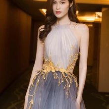 Новое поступление трапециевидной формы с открытой спиной Аппликация вечернее платье