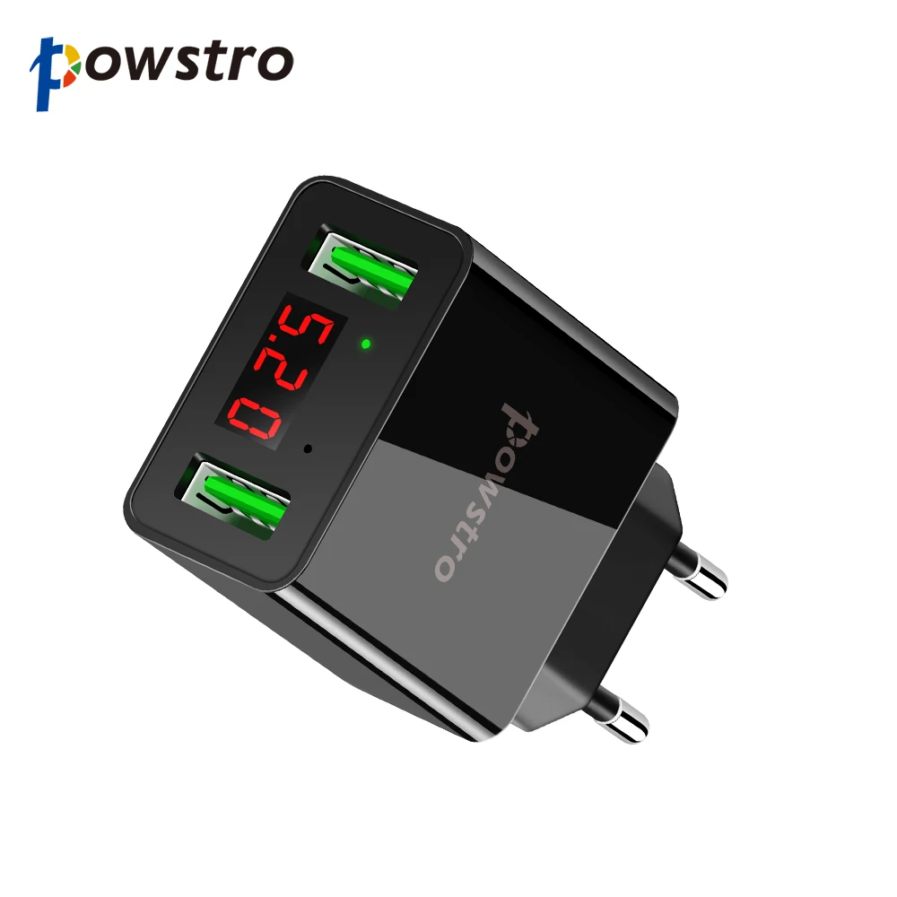 Powstro универсальное черное 2 USB порта настенное зарядное устройство Быстрая