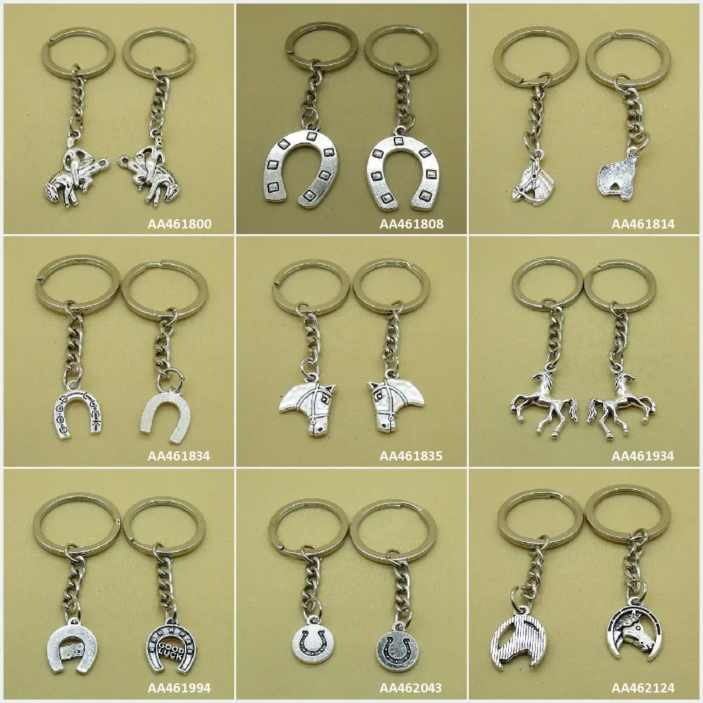 

Antique Silver Keychain Keyring Keytag Key Chain Ring Equestrian Horse Athlete Horseshoe Hoof Head Running Bag Charms