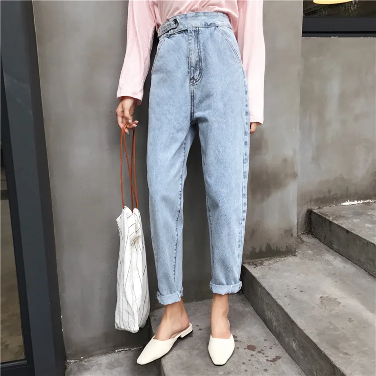 new hot sale women's spring summer loose high waist jeans pants ladies ankle-length harern pants S-L