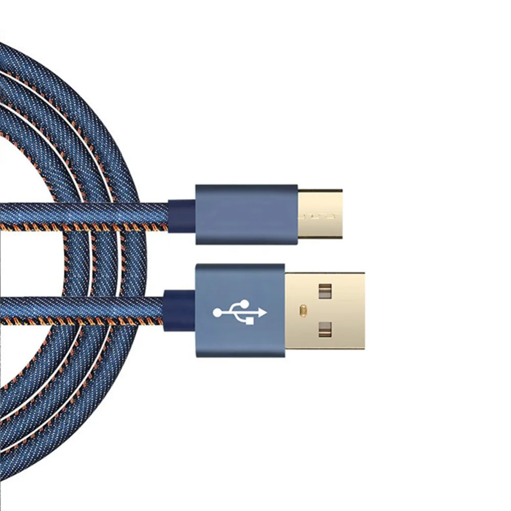 Кабель USB Type C с позолоченным штекером плетеный шнур из джинсовой ткани провод для