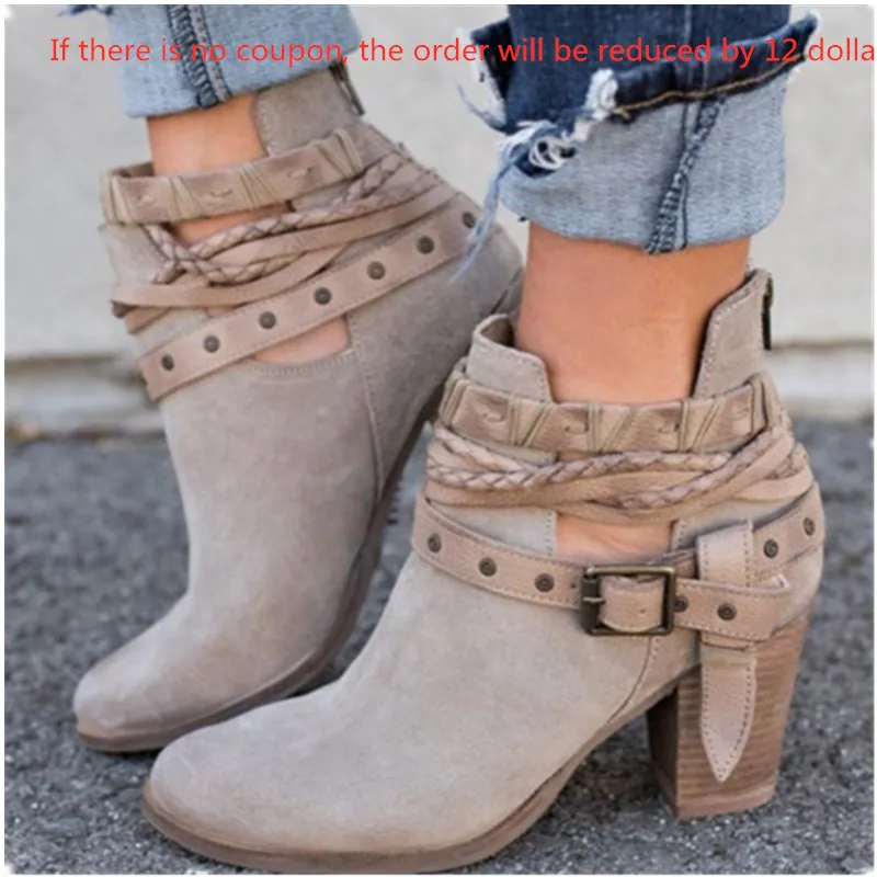 

High-heeled thick with women's boots short boots with round head large size boots children's shoes in stock