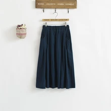 Винтажные однотонные женские плиссированные юбки с четырьмя карманами летние хлопковые льняной эластичный корсаж Длинные Юбки Женская распродажа
