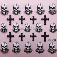 2 шт GL03 дизайн ногтей милый мультфильм наклейка в виде черепа стикер для ногтей