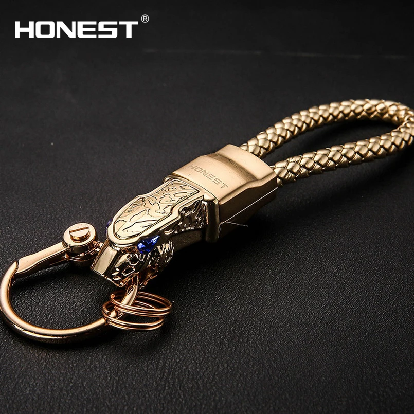 Image Brand HONEST High Grade Men Key Chain Keychains Rhinestones Car Key Ring Holder Jewelry Bag Pendant Gift Genuine Leather Rope