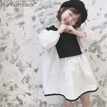 

Humor Bear Girls Dresses 2019 Spring Autumn New lovely girls white & black dress kids children clothing baby girl clothes