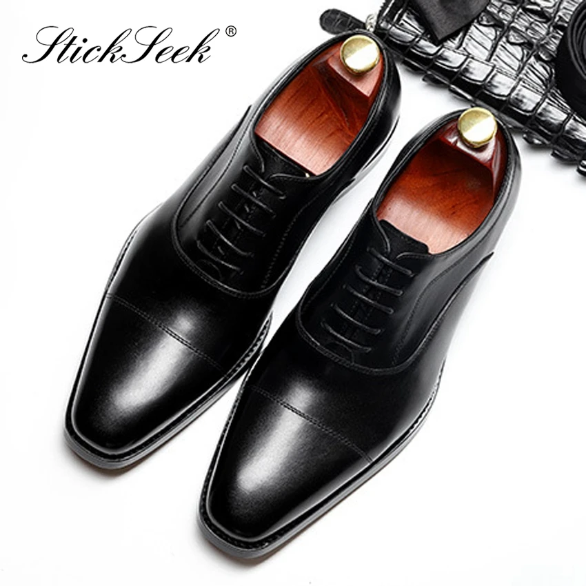 

New Arrival Genuine Leather Formal Dress Quarter Brogue Shoes Pointed Toe Cap Toe Men's Handmade Wedding Party Oxfords SG148
