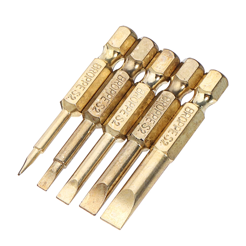 Broppe Gold 5 шт. 2-6 мм магнитный плоский наконечник с прорезью отвертка Биты 1/4 шестигранный хвостовик отвертка 2/3/4/5/6 мм
