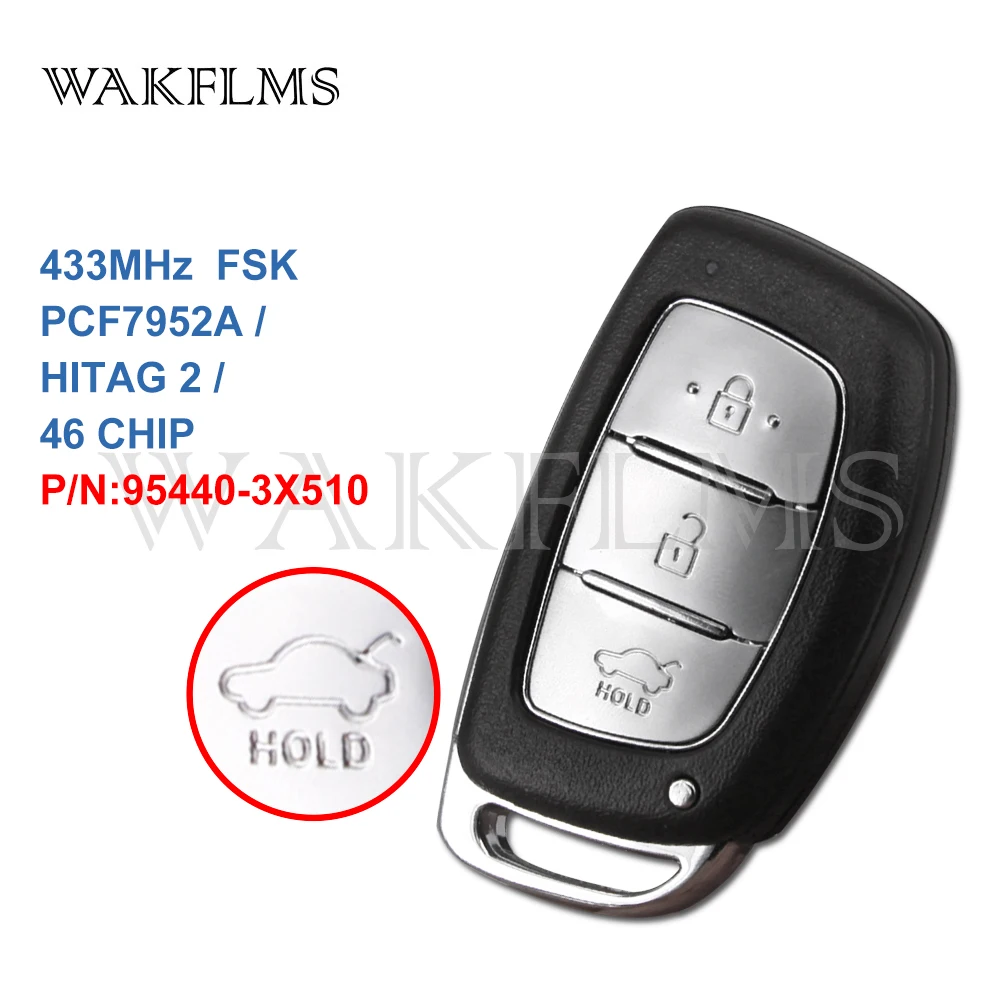 

3 btns Remote Smart Car key 433Mhz For HYUNDAI Verna with PCF7952A HITAG 2 46 CHIP 95440-3X510