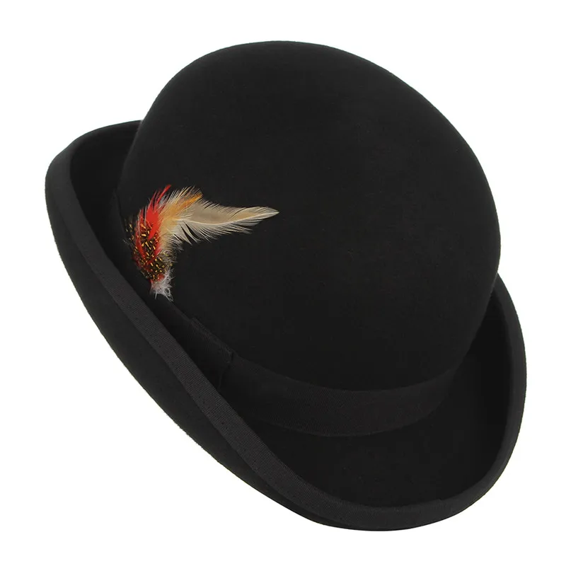 Black Wool Felt Bowler Hat - Stiff Style, Satin Lined, 5 Sizes Available