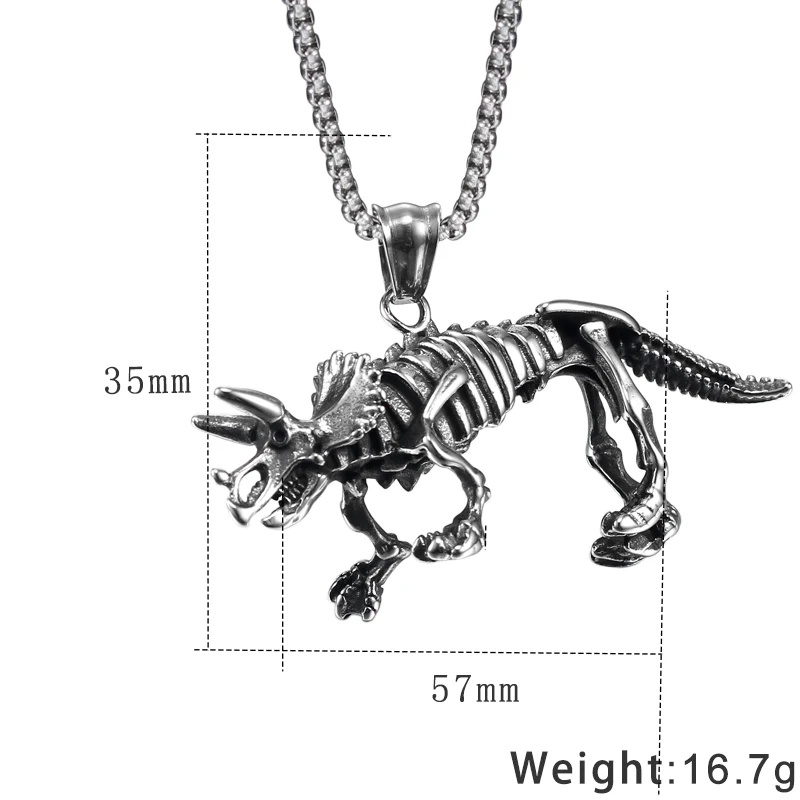 Мужские ожерелья с динозавром и кулонами olowu байкерские, античное серебро, нержавеющая сталь, скелеты динозавров, длинное ожерелье с подвеской