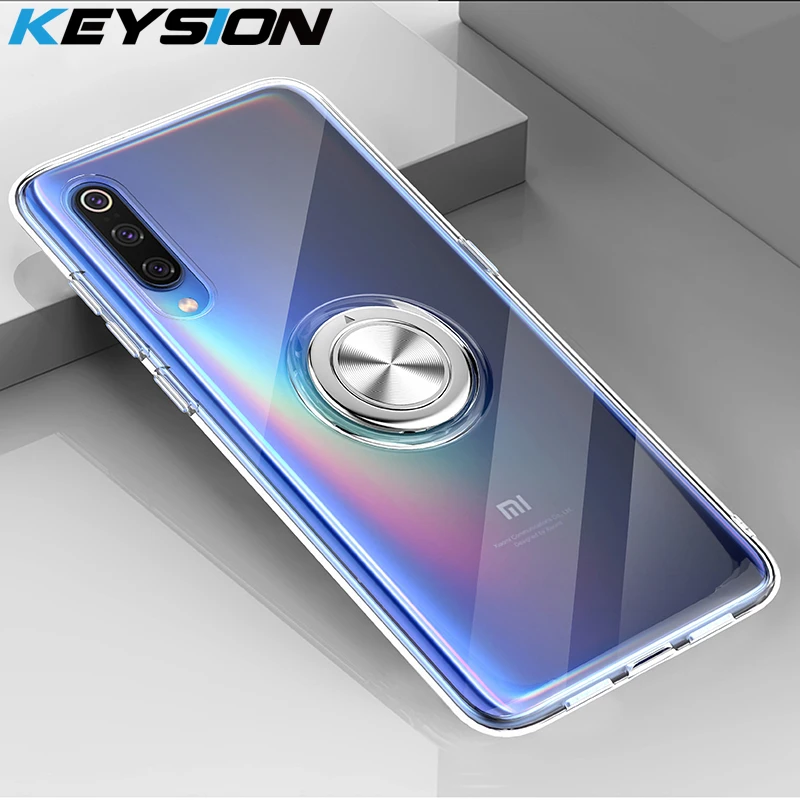

KEYSION Ring Stand Phone Case For Xiaomi Mi 9 9 SE Mi 8 Lite Case Transparent Adsorption Back Cover for Redmi Note 7 Pro Note7S