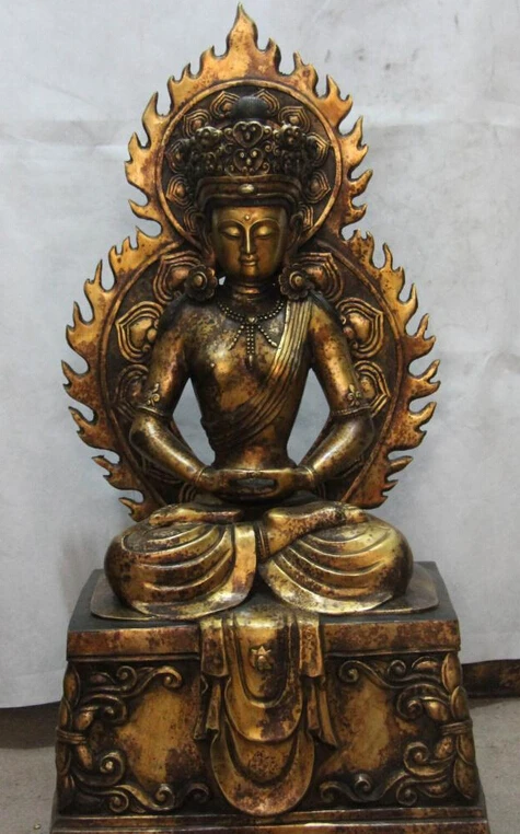 

150629 S2257 Tibet Monastery Old Copper Bronze Statue Amitayus Buddha of Longevity Kwan Yin