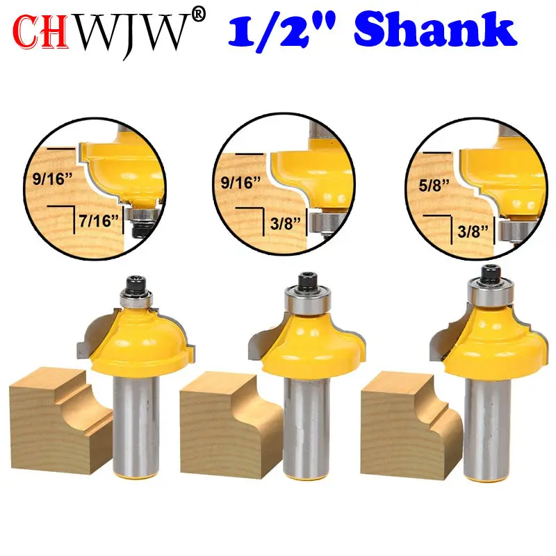 3Pc 1/2" Shank Edge Molding Router Bit Set Medium Cove & Ogee Woodworking cutterin Milling