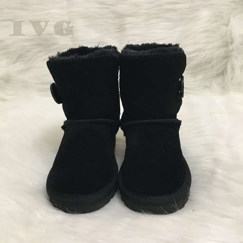 

EU21-35 Boys and Girls Australia Style Ugs Kids Snow Boots Waterproof 1-Button Children Winter Cow Leather Boots Brand Ivg