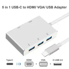 5 в 1 многофункциональный конвертер Тип с разъемами типа C и HDMI VGA USB 3,0 мульти-для подключения ЖК-дисплея к порту и застежка-игровой адаптер кабель