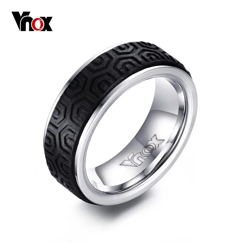 

Vnox Rock Punk Black Men's Ring Carbon fiber Tire Design Rings Stainless Steel Rings for Men Jewelry