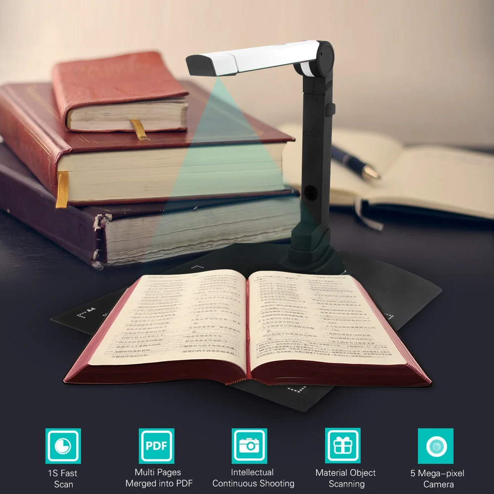 

Portable Document Scanner HD A4/ B5/ A5 Book Scanner with 5 MP Mega Pixel Camera autoscanner for Office School Teachers paper
