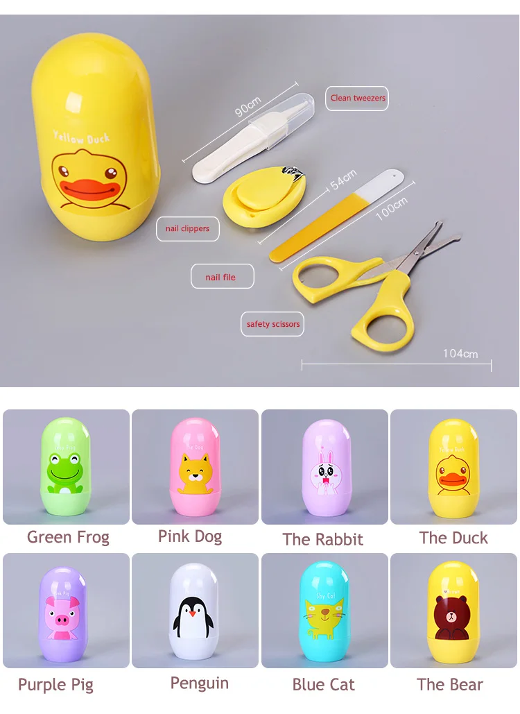 4 pcs Baby Healthcare Kits Baby Nail Care Set Infant Finger Trimmer Scissors Nail Clippers Cartoon Animal Storage Box for Travel