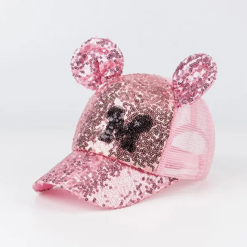 

Seioum lovely Baby Girls Sequins M LOGO Horn Baseball Caps Children Snapback Mesh Summer Adjustable Sun Hats