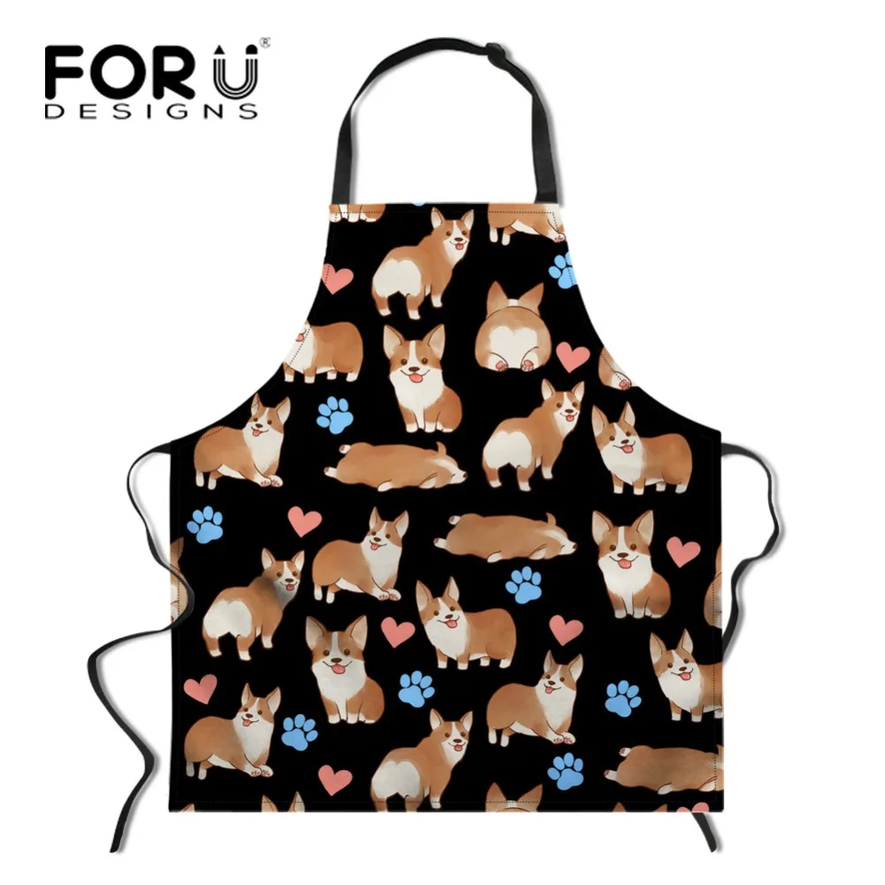 

FORUDESIGNS Novelty Corgi Dog Print Cooking Apron Cute Female Women Chef Kitchen Aprons Ladies BBQ Cleaning Tools