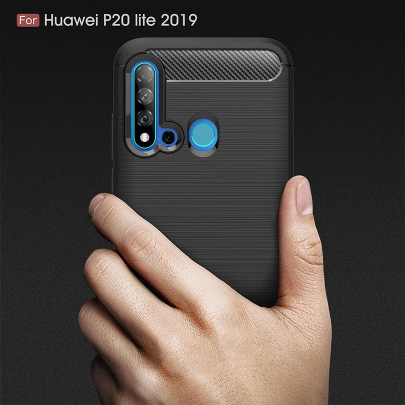 Чехол для Huawei P20 Lite 2019 из углеродного волокна противоударный мягкий ТПУ Матовый