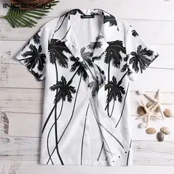 INCERUN пляжная рубашка Гавайские повседневные рубашки мужские рубашки с короткими рукавами и лацканами свободные мужские топы Chemise Мужская