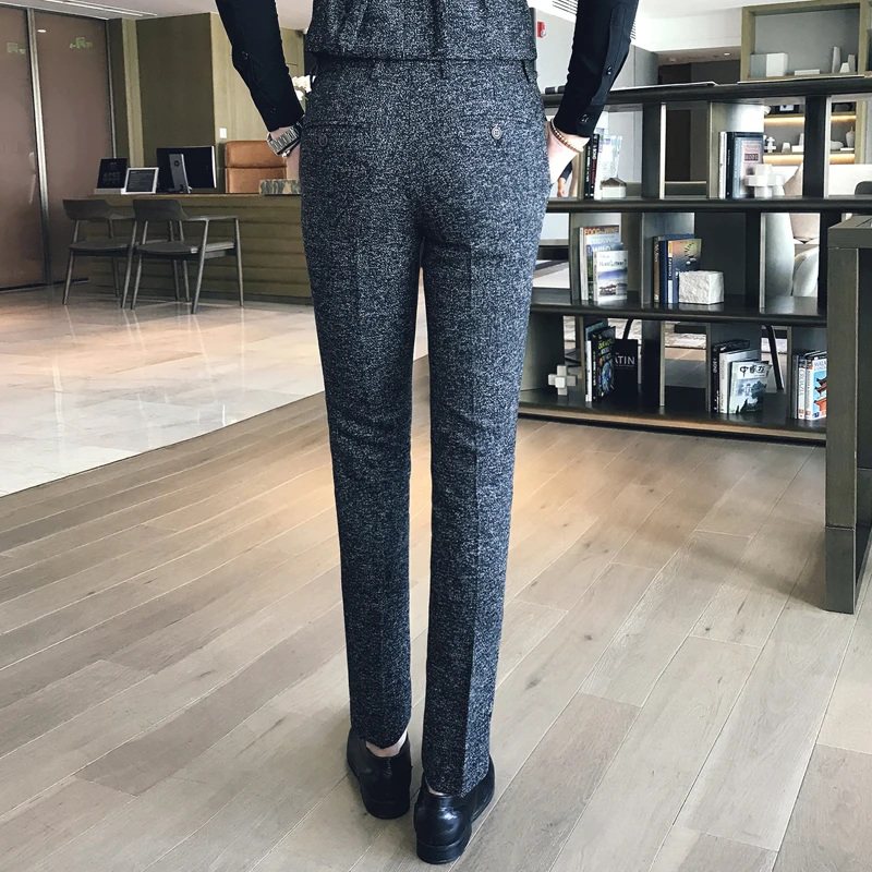 Серый мужской комплект из 3 предметов(куртка+ брюки+ жилет) Высокое качество осенний мужской костюм Блейзер брюки жилет