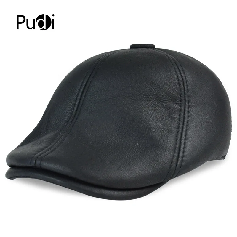 

HL7113 real leather baseball cap hat winter warm Russian old men beret newsboy ear Flap caps hats with real fur inside