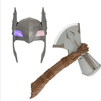 

[Best] The avengers 4 LED light and sound Thor Stormbreaker Tomahawk Hammer thor helmet mask figure toy Cosplay Costume party