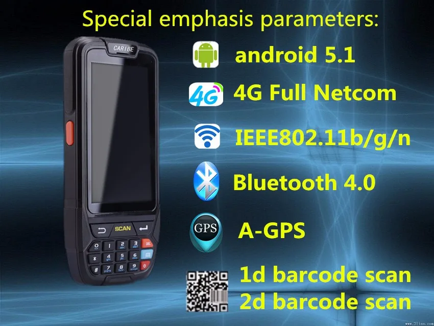 Free Shipping Mobile android 2d handheld barcode scanner pda data terminal with HF RFID and 4.0inch Touch Screen 9