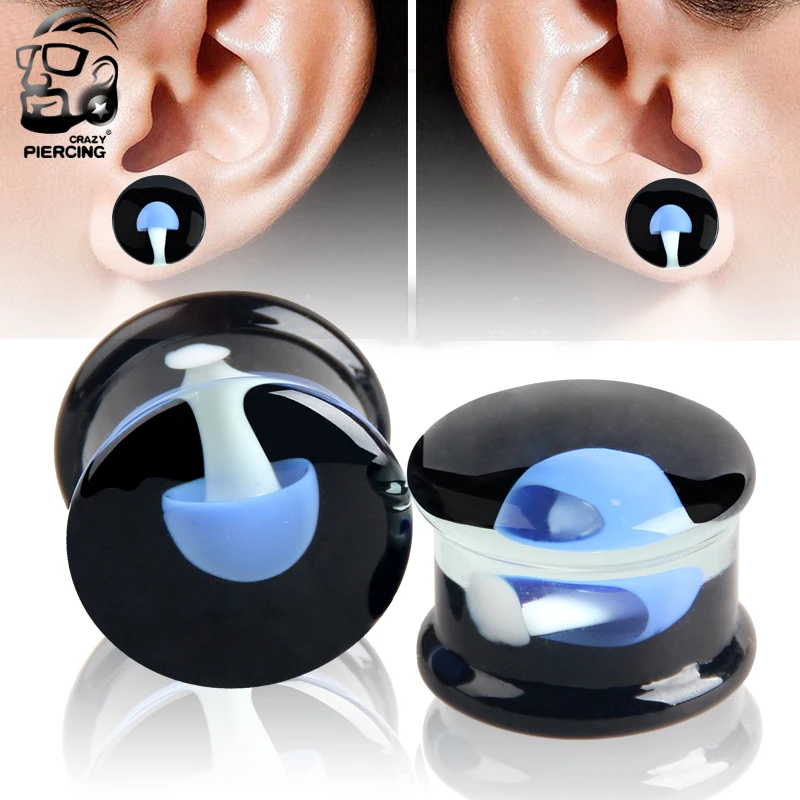 2016 New Blue Mushroom Glass Ear Plugs Gauge Tunnel Fashion Body